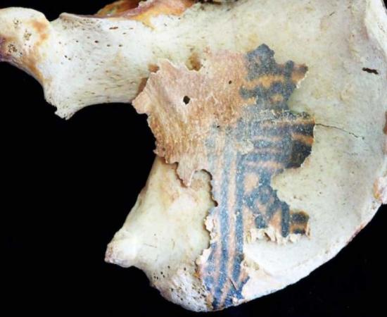 Tattoo on the left femur of a mummified Egyptian woman buried at Deir el-Medina. Source: Anne Austin/University of Missouri-St. Louis