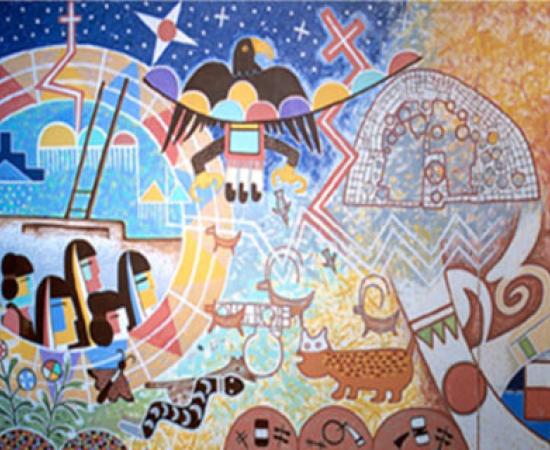 Mural artwork about Hopi emergence and migration