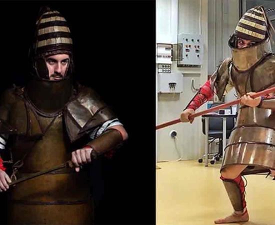 Artistic photo showing the replica of the Dendra armor used in the study. 	Source: Flouris et al., 2024, PLOS ONE/CC-BY 4.0