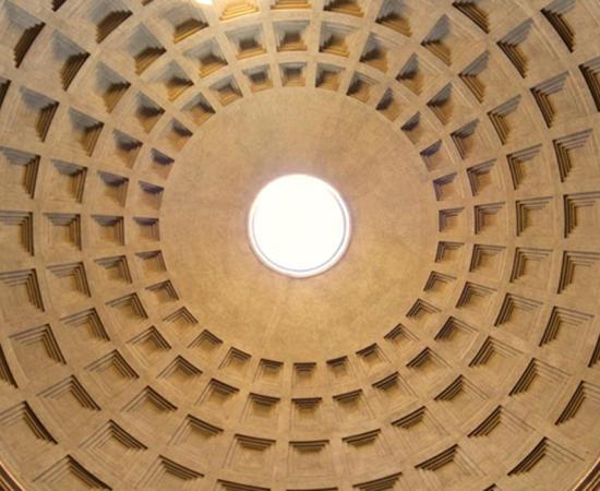 The Pantheon dome. The concrete for the coffered dome was poured in moulds, probably mounted on temporary scaffolding.