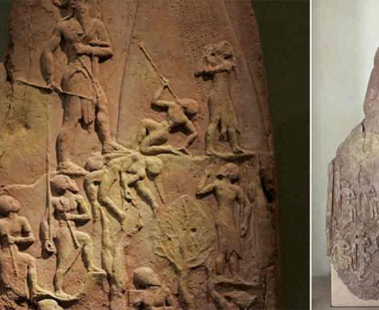 The Victory Stele of Naram-Sin. Source: Left; Rama/CC BY-SA 3.0, Right; Louvre Museum/ CC0	