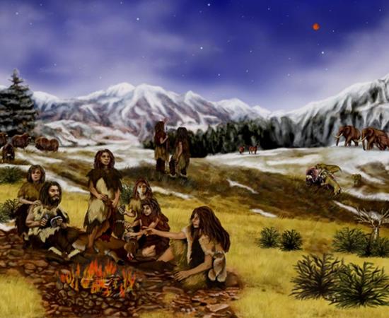An artist's impression of Neanderthal life. 