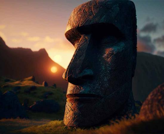 Stylized AI generated graphic of a Moai statue.         Source: artefacti/Adobe Stock