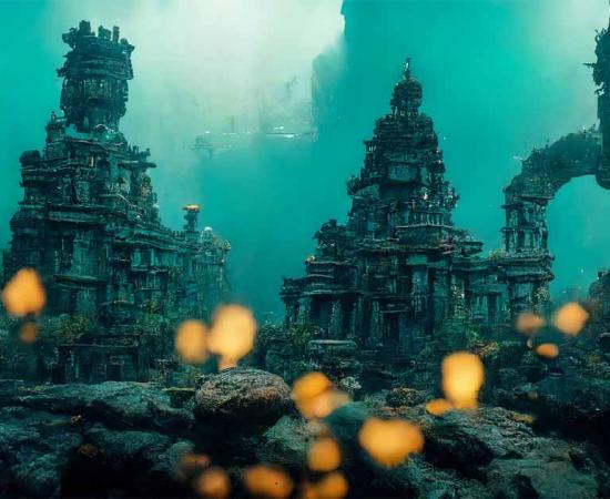 Fantasy image of a lost civilization underwater.	Source: Максим Горбанев/ Adobe Stock 