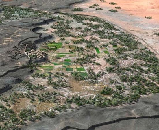 Reconstruction view of the northern part of walled oasis fortification of Khaybar around 2000 BC. Source: © Khaybar LDAP, M. Bussy & G. Charloux/ Journal of Archaeological Science