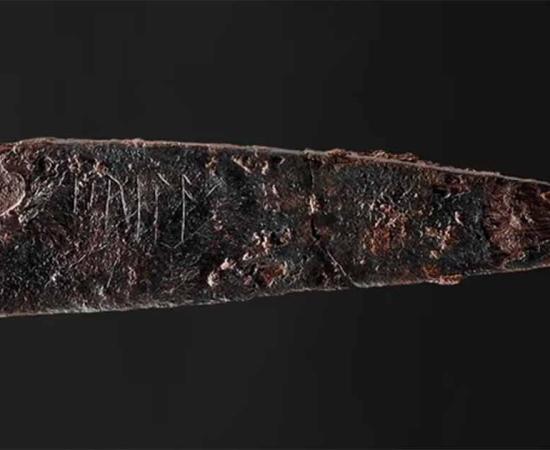 The 2,000-year-old iron knife, found near Odense on the island of Funen, Denmark, carries the oldest runic inscription known.  Source: Rogvi N Johansen/© Museum Odense