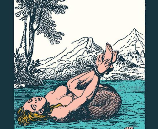 A 17th century engraving depicting an ordeal by water. 