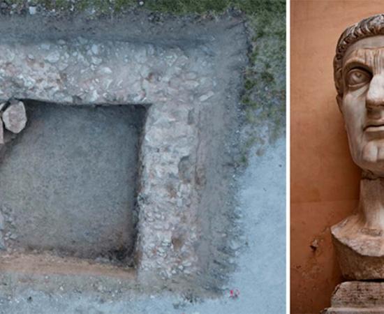 An aerial image depicting the interior walls of a Roman temple found in Spello, Italy, which experts believe to be an ancient pagan temple of fourth-century Italy and the late Roman Empire. Source: Douglas Boin/Saint Louis Univiersity