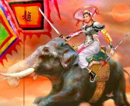 A painting of Bà Triệu on her elephant.