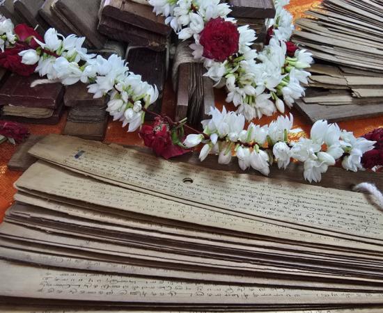 Collection of palm leaf manuscripts.