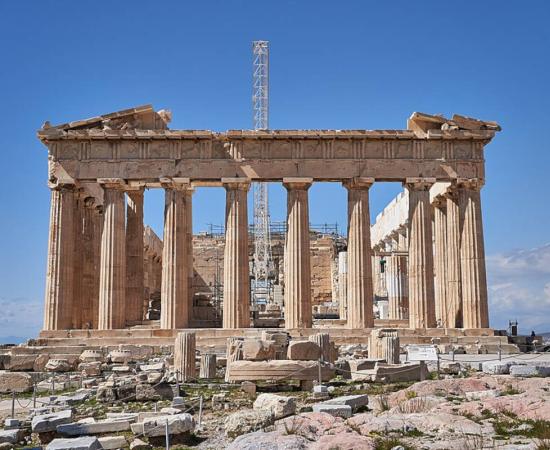 The east facade of the Parthenon, facing the rising sun.