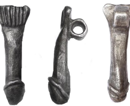 The 2,000-year-old silver penis pendant was discovered by a metal detectorist. Source: The Portable Antiquities Scheme