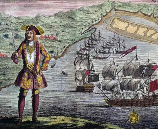 A colorized engraving from 1724 of Bartholomew Roberts (aka Black Bart Roberts), the notorious Welsh pirate. Source: Benjamin Cole/CC BY-NC-SA 4.0