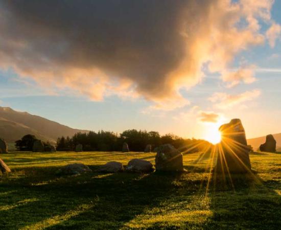 Majestic sunrise at Castlerigg Stone Circle in the Lake District, one of many sites located on ley lines. Source: Danoz/Adobe Stock