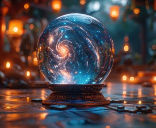 Mystic Crystal Ball in a Candlelit Room
