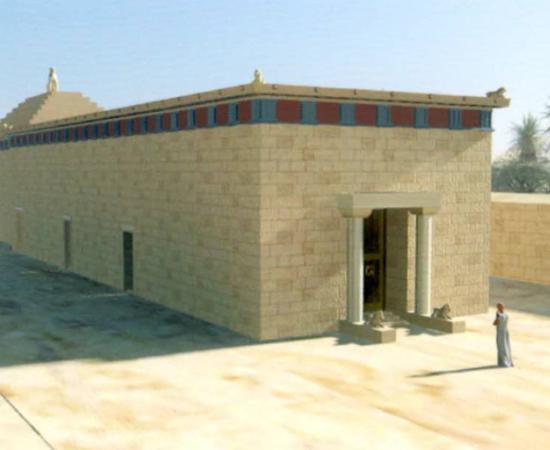 Reconstruction of what the monument in the Siwa Oasis would have once looked like