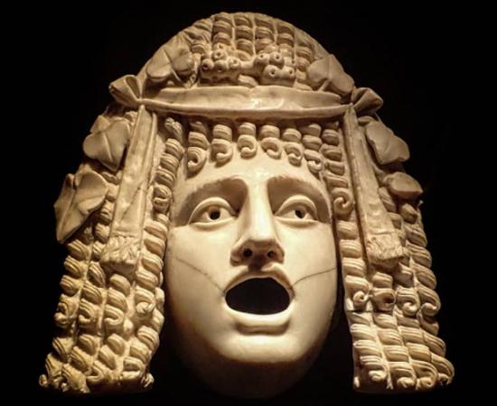 Marble theater mask depicting a woman from a popular Roman tragedy Pompeii 1st century AD.