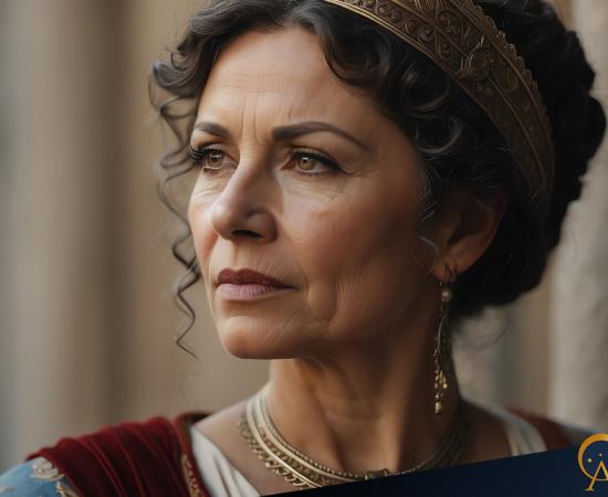 AI portrait of a beautiful middle aged Roman woman.