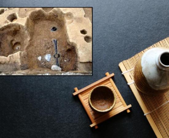 Main: Traditional Japanese Sake. Credit: kathayut / Adobe Stock Inset: Remains of a sake brewery dating from the Muromachi period in Kyoto            Source: Kokusai Bunkazai Co.