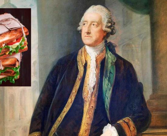 Main: Portrait of John Montagu, 4th Earl of Sandwich. (Public domain). Inset: A sandwich. Source: Mikhaylovskiy / Adobe Stock