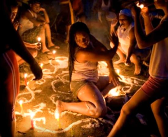A ceremony in the cult of Venezuelan goddess Maria Lionza. Self-harming rituals are practiced in this cult. Source: EJ George/YouTube Screenshot