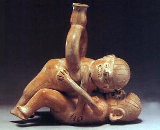A sex-themed vessel found in Peru. Museo Arqueologico, Lima, Peru. 