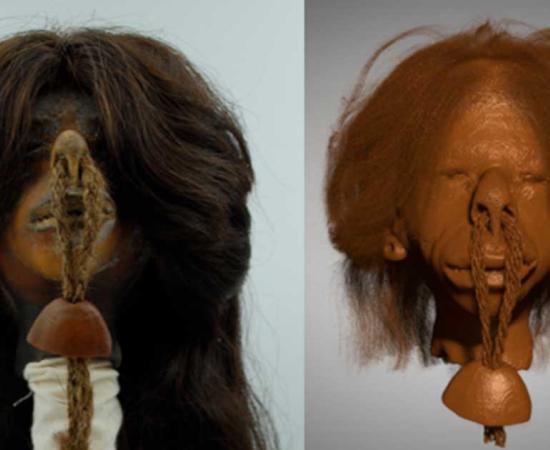 Left; Ecuadorian tsantsa or shrunken head on display at the Chatham-Kent Museum in Chatham, Right; Micro-CT scan of the same. Source: Left; PLoS ONE, Right; Andrew Nelson/Western University