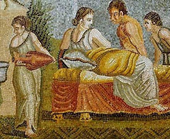 A Roman love scene. Mosaic found in Centocelle (1st century AD).	Source: Kunsthistorisches Museum/CC BY-SA 2.5 