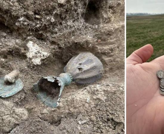 A silver communion set found at the Bench Abbey site in Hungary