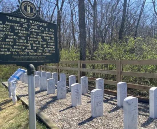 Memorial site set up to honor the soldiers murdered at Simpsonville in 1865.  