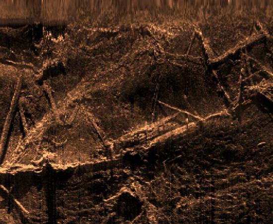 This sonar image created by SEARCH Inc. shows the remains of the Clotilda, the last known U.S. ship involved in the trans-Atlantic slave trade.	Source: SEARCH Inc. / AHC