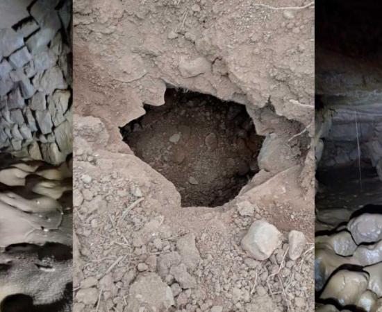 Three different images of the recently discovered souterrain underground tunnel system north-northeast of Dublin, Ireland. The middle image was the discovery of the roof in a cauliflower field. Source: Joe Thompson / Dublin Gazette