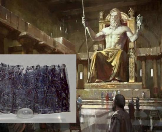 The statue of a seated Zeus at Olympia. 