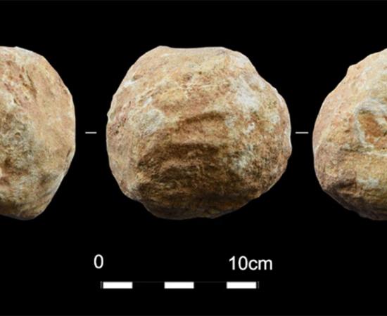 Stone balls, aka petrospheres were found at Qesem cave, Israel.        Source: Assaf et al 2020