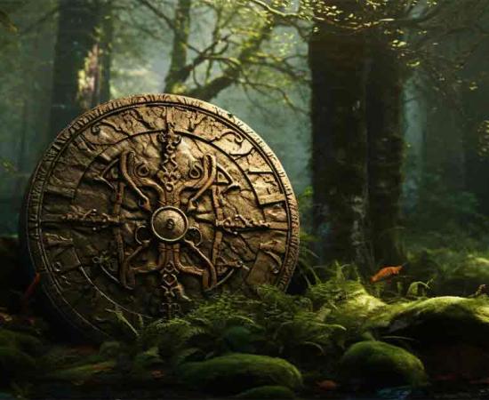 AI Representation of the legendary shield Svalinn in a forest. 	Source: Misha/Adobe Stock