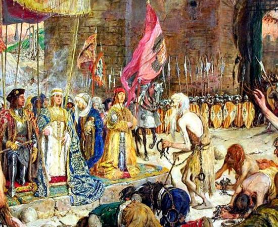The liberation of prisoners in Malaga by the Catholic Monarchs, as part of the Reconquista in 1487. Source: Public domain