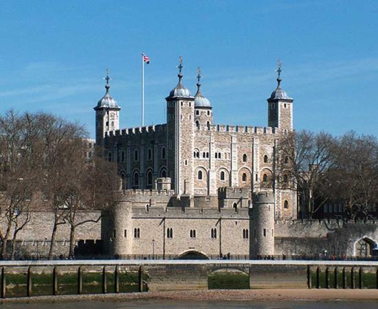 Tower of London as viewed from across the River Thames. 