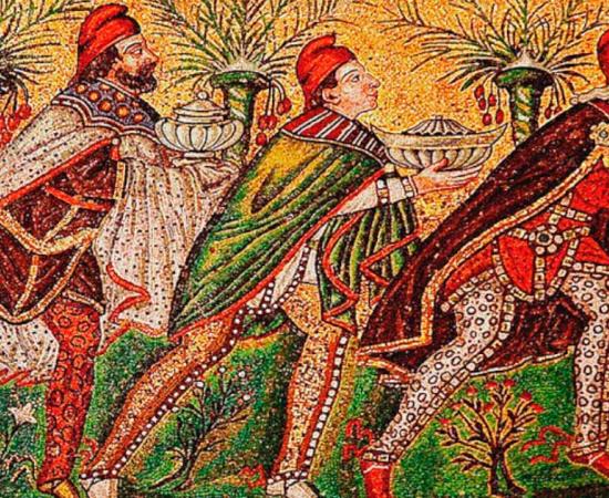 A Byzantine depiction of the Three Wise Men (526 AD) from the Basilica of Sant' Apollinare Nuovo in Ravenna, Italy. Source: Nina-no / CC BY-SA 2.5
