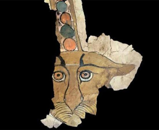 Virtual rendition of the painting of the leopard face found on the ancient Egyptian sarcophagus.         Source: University of Milan