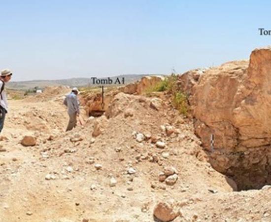 This photo shows the opening to two of the tombs at the Khalet al-Jam'a necropolis. 