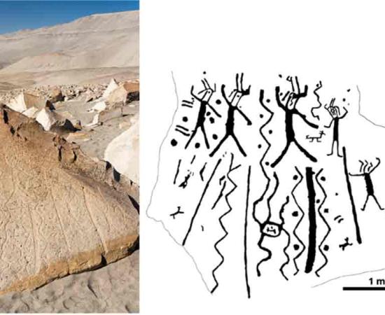 Geometric petroglyphs at Toro Muerto, Peru, possibly represent ancient songs and human figures dancing.	Source: A. Rozwadowski, Wołoszyn JZ. / Cambridge Archaeological Journal