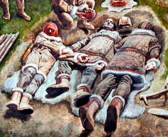 Artist’s representation of the triple burial of Dolni Vestonice