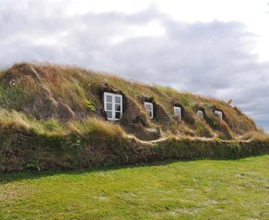 A row of turf houses in Iceland.