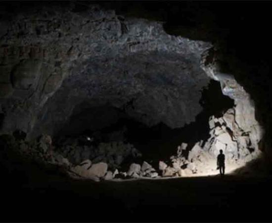 Deep within the Umm Jirsan lava cave system, archeologists find signs of transient desert life.	Source: Green Arabia Project