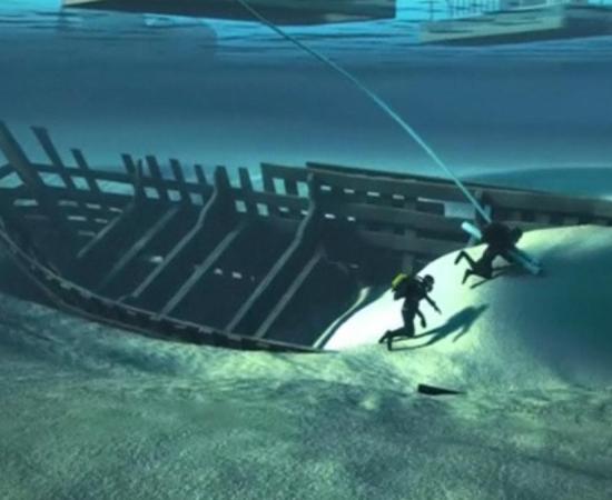 Construction workers were carrying out an underwater investigation when they made the unique discovery of a Medieval cog with a brick-arched oven and glazed tiles on the rear deck. 