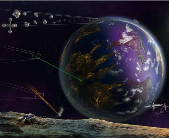 An illustration of various planetary technosignatures, including artificial atmospheric gases. Source: Sohail Wasif / UC Riverside