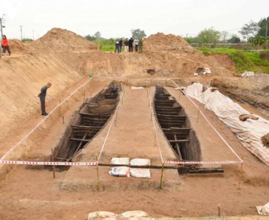 Excavation site where the two boats were found in the province of Bac Ninh, Vietnam.