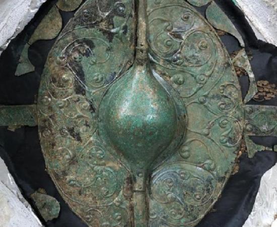 The stunning conserved warrior shield found at the site in Pocklington.   