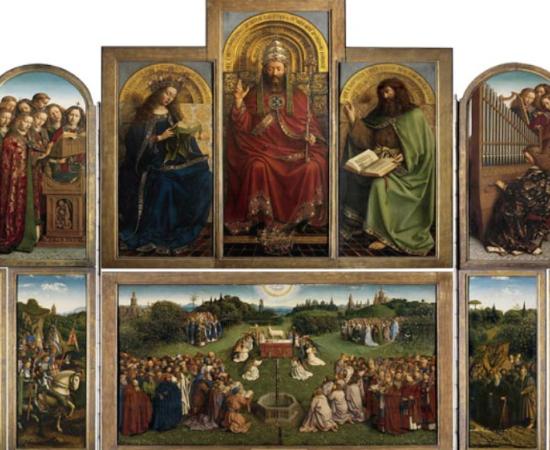 The twelve interior panels of Jan van Eyck’s Ghent Altarpiece