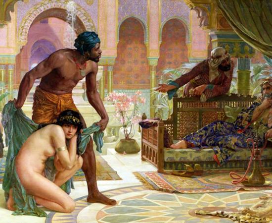 ‘The Bitter Draught of Slavery.’ Image depicting a Barbary slave caught by pirates from North Africa.